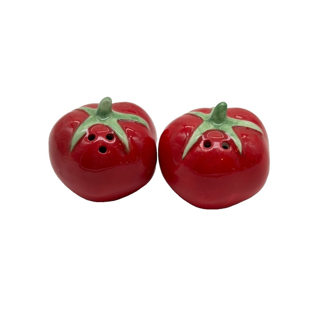 Ceramic Red Tomato Vegetable Salt & Pepper Shakers Set Farmhouse Country